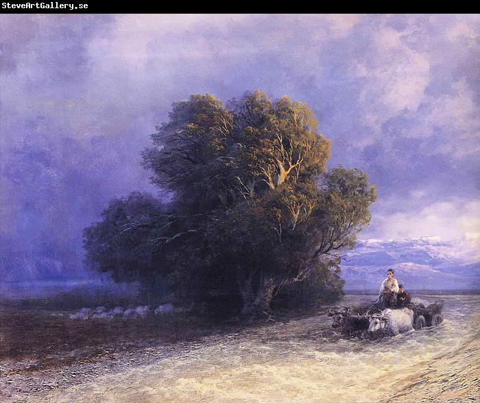 Ivan Aivazovsky Ox Cart Crossing a Flooded Plain